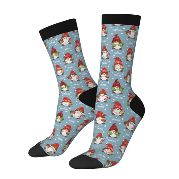 KLL Snowflake Christmas gnome Print Cool Socks Men's Women's Crew Socks Funny Crazy Novelty Stockings