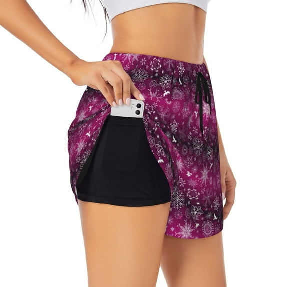 KLL Snowflakes And Christmas Pattern Shorts Women,Athletic Shorts High Waisted Running Shorts Pocket Sporty Short Gym Elastic Workout Shorts-Medium