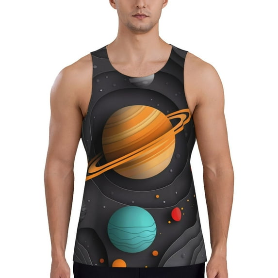 KLL Solar System Paper Art Print Men's Muscle Gym Workout Stringer Tank Tops Bodybuilding Fitness T-Shirts Tank Tops Men-Large