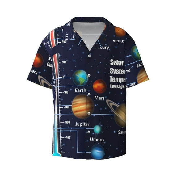 KLL Solar System Print Men's Shirt Short Sleeve Button Down Summer Cuba Beach Shirts- 3X-Large