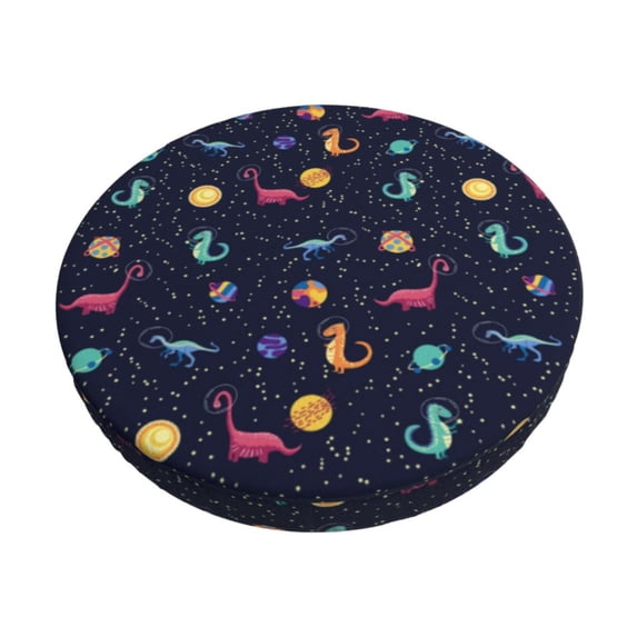 KLL Space Dinosaur Round Bar Chair Cushion Cover 13 inch ,Bar Stool Protector with Elastic, Soft Washable
