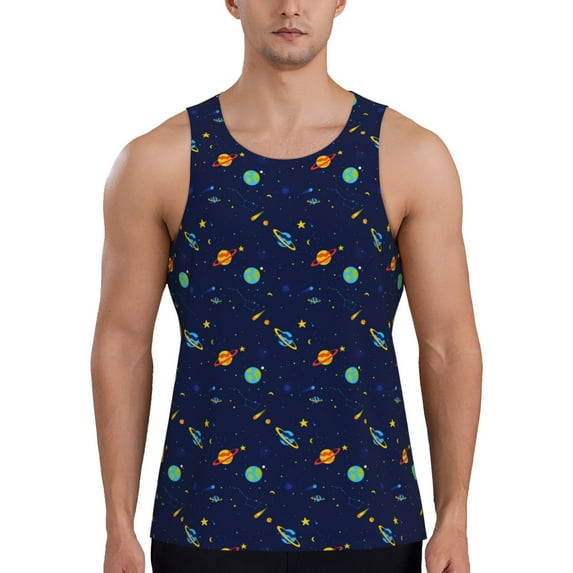KLL Space Galaxy Print Men's Muscle Gym Workout Stringer Tank Tops Bodybuilding Fitness T-Shirts Tank Tops Men-XX-Large