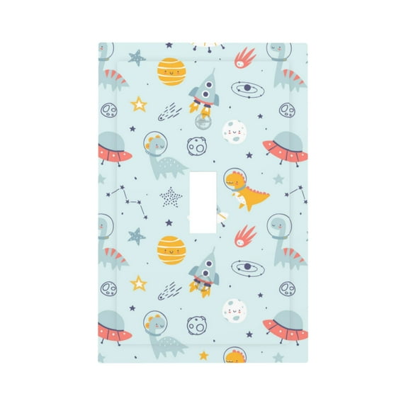 KLL Space With Dino Astronauts Pattern Electrical Outlet Covers, 3" x 5" 1 Pack Electric Receptacle Plug Covers for Decorator Receptacle Outlet & Switch-Style T