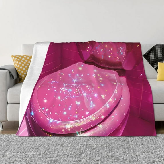 KLL Sparkling Pink Toilet Print Fleece Throw Blanket, Horizontal Fleece Bedding Cute Soft Blankets Comfy Fleece Flannel Plush Home Decor for Couch & Bed -50"x40"