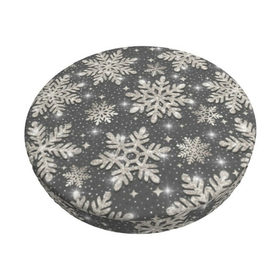 KLL Sparkling Snowflakes Round Bar Chair Cushion Cover 12 inch ,Bar Stool Protector with Elastic, Soft Washable