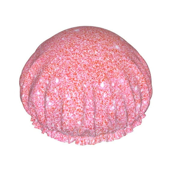 KLL Sparkly Pink Glitter Pattern Shower Cap & Bath Cap for Women,Reversible Oversized Waterproof Shower Caps for all Hair Lengths,Elastic Reusable Bathing Hair Cap