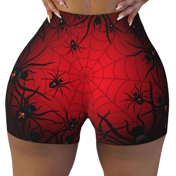 KLL Spiders On The Web And Space Pattern Workout Shorts for Women Scrunch Short Gym Yoga Running Sport Active Exercise Fitness Shorts