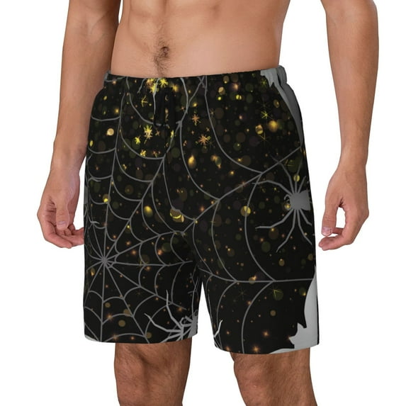 KLL Spiderweb Bats And A Spider for Mens Swim Trunks Quick Dry Swim Shorts with Built-in Compression Liner Funny Swimwear Bathing Suits-3X-Large