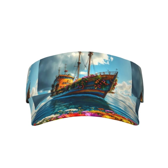 KLL Sport Sun Visor Hats Ball Caps Empty Top Baseball Sun Cap for Men Women-Floral Ship On Ocean