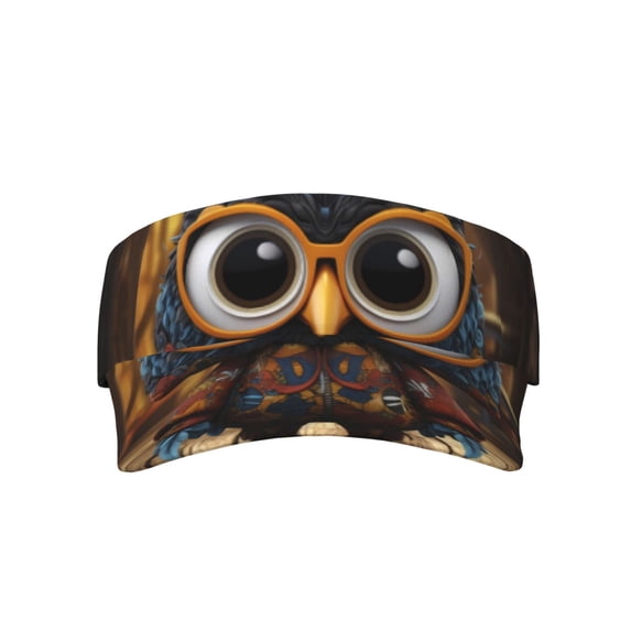 KLL Sport Sun Visor Hats Ball Caps Empty Top Baseball Sun Cap for Men Women-Quirky Owl With Glasses