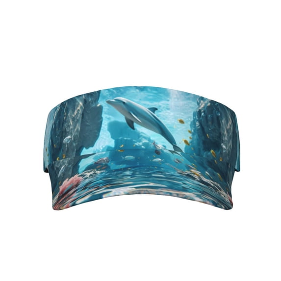 KLL Sport Sun Visor Hats Ball Caps Empty Top Baseball Sun Cap for Men Women-Underwater Dolphin Scene