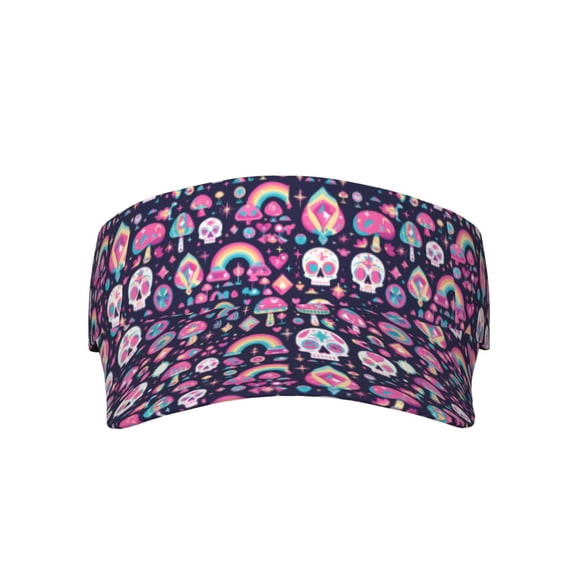 KLL Sport Sun Visor Hats Ball Caps Empty Top Baseball Sun Cap for Men Women-cute Skull rainbow mushroom