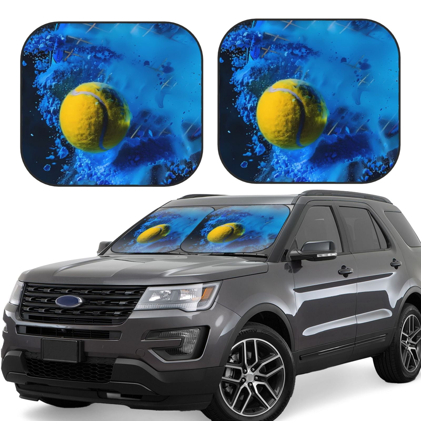 KLL Sports Tennis Ball Windshield Sun Shade 2Piece Foldable Car Front