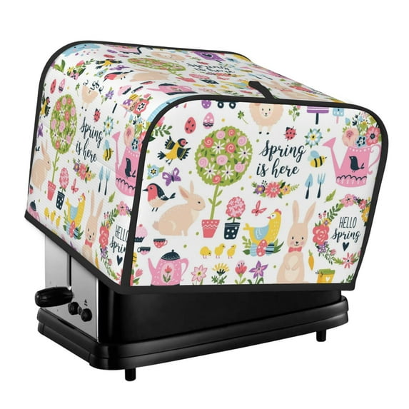 KLL Spring Flowers Birds Print 4 Slice Toaster Dust Covers Kitchen Small Appliance Cover with 2 Pockets,Can hold Jam Spreader Knife & Toaster Tongs (12.4 x 10.6 x 8.2)