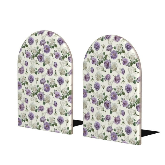 KLL Spring Flowers Print Wood Book Ends for Shelves,1 Pair Wood Bookends Book Holder Stand Decorative, Book Stoppers for Heavy Duty Books CD File Video Games