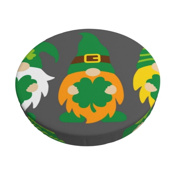 KLL Spring St Patrick’S Day Irish Gnomes Round Bar Chair Cushion Cover 14 inch ,Bar Stool Protector with Elastic, Soft Washable