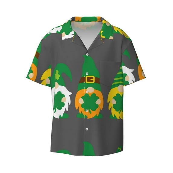 KLL Spring St Patrick’S Day Print Men's Shirt Short Sleeve Button Down Summer Cuba Beach Shirts- 3X-Large