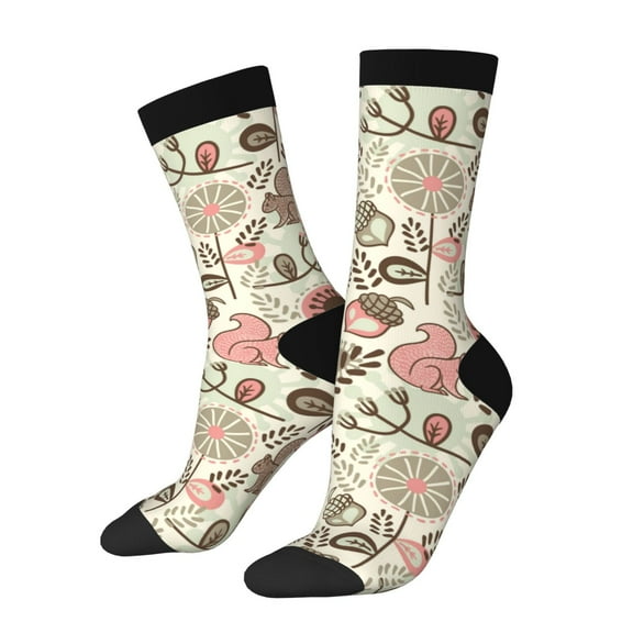 KLL Squirrel In The Forest Print Cool Socks Men's Women's Crew Socks Funny Crazy Novelty Stockings