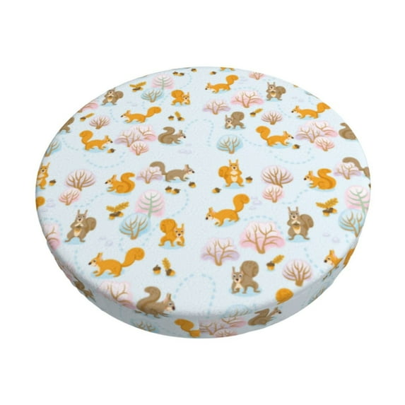 KLL Squirrel In The Forest Round Bar Chair Cushion Cover 14 inch ,Bar Stool Protector with Elastic, Soft Washable