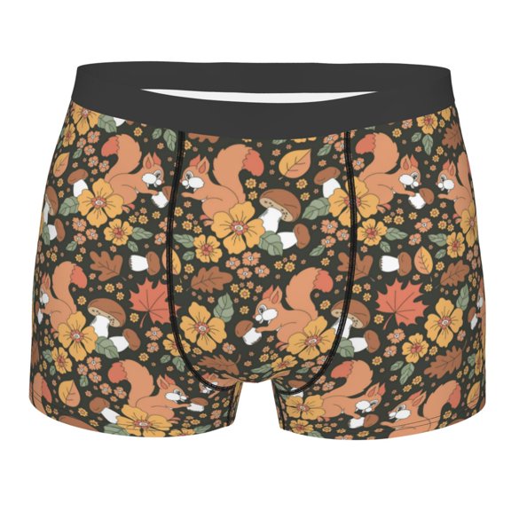 KLL Squirrel Mushroom Yellow Flower Men's Cotton Boxer Briefs Underwear-X-Large