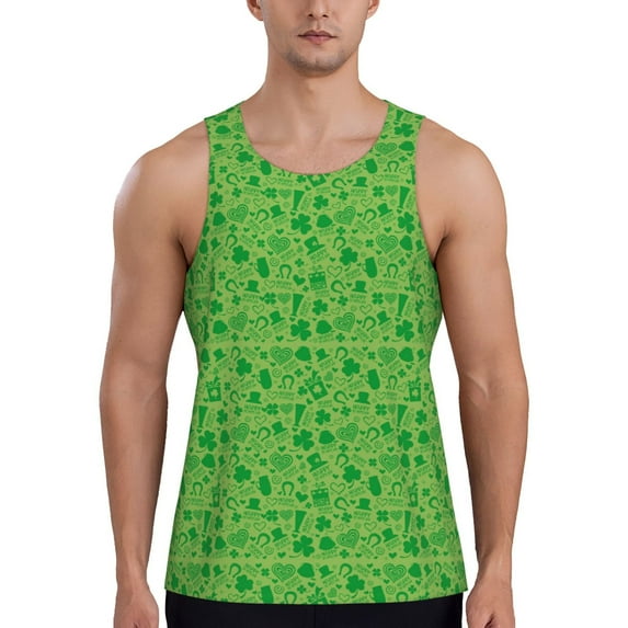 KLL St Patrick's Day Print Men's Muscle Gym Workout Stringer Tank Tops Bodybuilding Fitness T-Shirts Tank Tops Men-Large