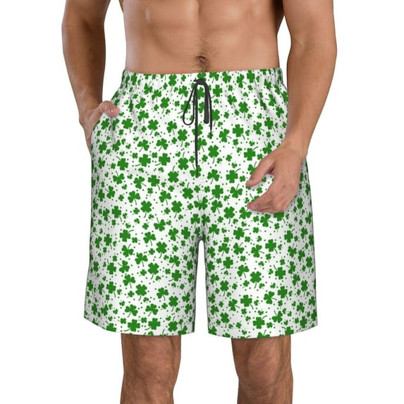 KLL St Patrick's Day4 Men's Casual Summer Beach Shorts Hawaiian Shorts with Pockets-X-Large