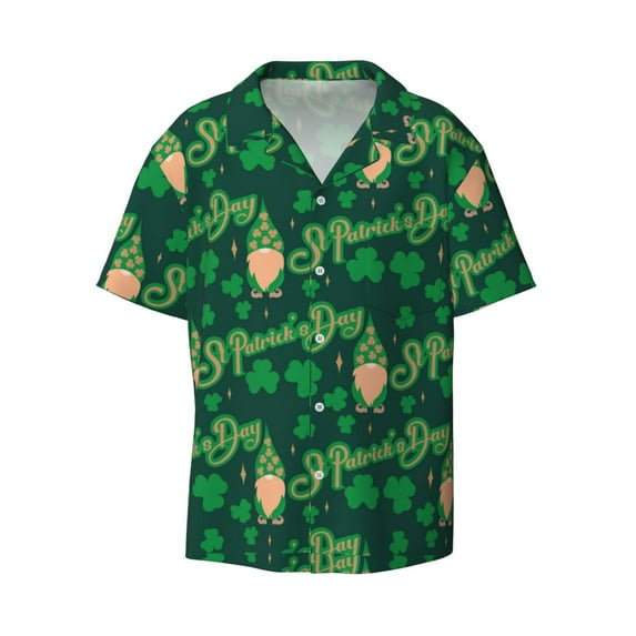 KLL St Patrick's Day9 Print Men's Shirt Short Sleeve Button Down Summer Cuba Beach Shirts- Medium