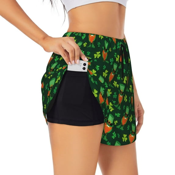 KLL St. Patrick's day Pattern Shorts Women,Athletic Shorts High Waisted Running Shorts Pocket Sporty Short Gym Elastic Workout Shorts-Medium