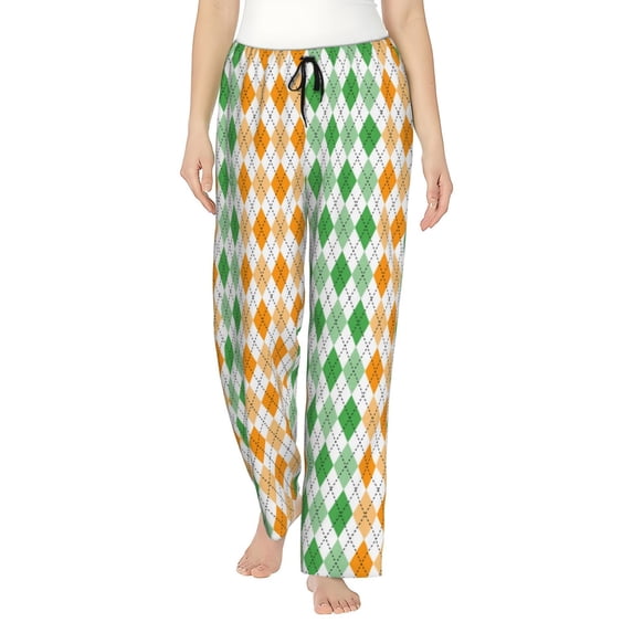 KLL St. Patrick's day argyle Womens Print Pajama Pants Soft Pajama Bottoms for Women Cozy Lounge Pants-Small