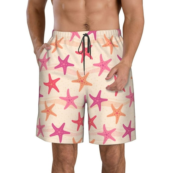 KLL Starfish Men's Casual Summer Beach Shorts Hawaiian Shorts with Pockets-XX-Large