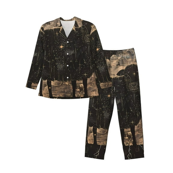 KLL Starry Night Black Sheep Sleepwear Mens Flannel Pajamas,Long Cotton Pj Set