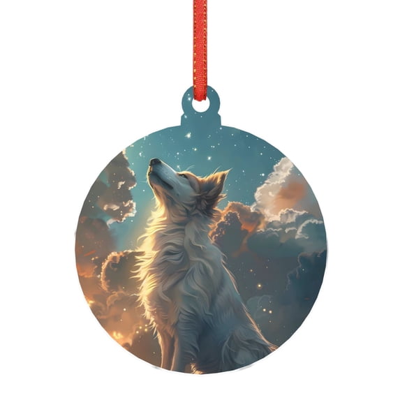 KLL Starry Sky Cloud Wolf Pattern Acrylic Christmas Ornaments,1 PCS Xmas Tree Decor with Ribbon 3" Christmas Décor Christmas Pendant for Hanging on Tree & Party Favors-Round Shape