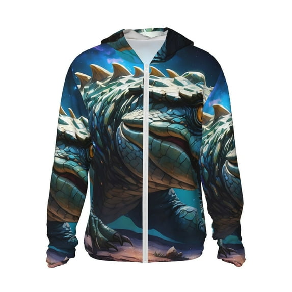 KLL Starry Sky Colorful Crocodile A Print Men's Women’s UPF 50+ Sun Protection Outdoor Hoodie Jacket Long Sleeve Fishing Hiking Performance Shirt-3X-Large