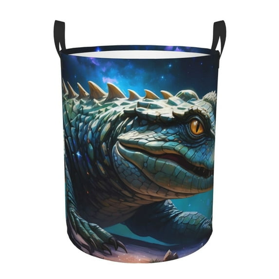 KLL Starry Sky Colorful Crocodile A Waterproof Foldable Laundry Hamper Bucket with Handles for Storage Bin,Kids Room,Home Organizer (Medium )