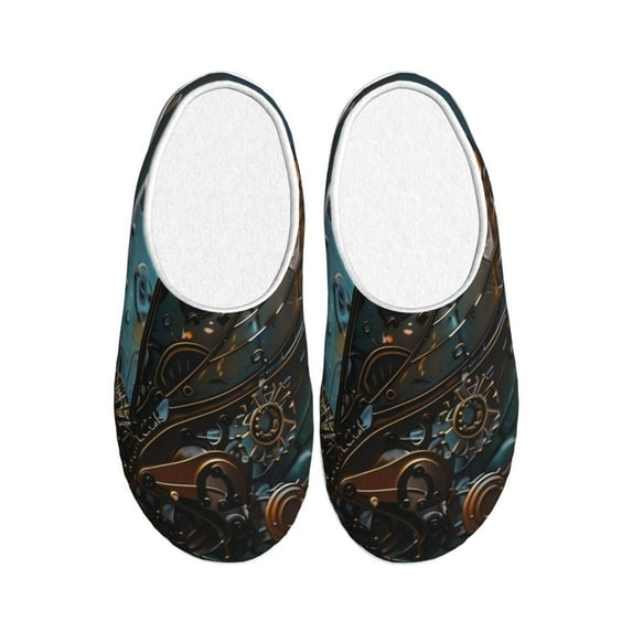 KLL Steampunk Mechanical Butterfly Pattern Adult Unisex Cozy Slippers,Fuzzy Slip-on Slippers TPR Sole Slippers Comfort Plush Home Footwear for Indoor & Outdoor-46/47