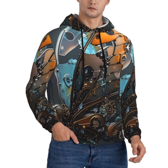 KLL Steampunk Mechanical Butterfly Print Mens Hoodie Long Sleeve Casual Pullover Hooded Sweatshirt Fashion Drawstring Hoodies with Pocket-4X-Large