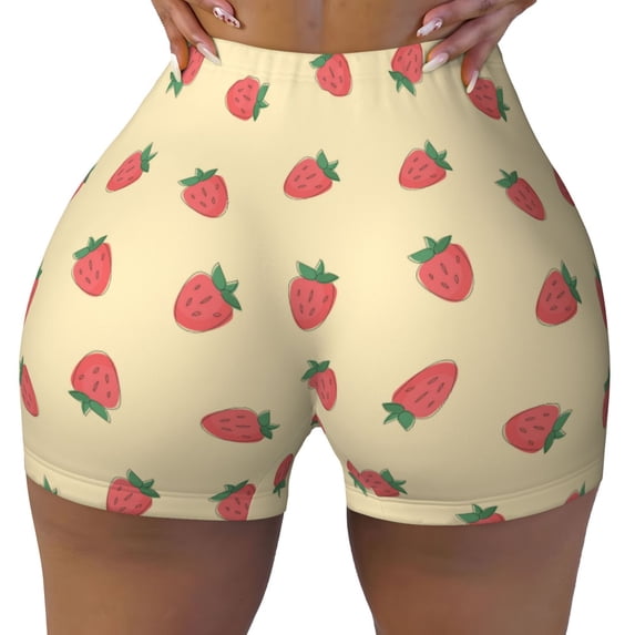 KLL Strawberries Pattern Workout Shorts for Women Scrunch Short Gym Yoga Running Sport Active Exercise Fitness Shorts
