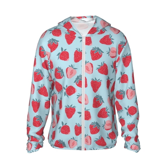 KLL Strawberries Print Men's Women’s UPF 50+ Sun Protection Outdoor Hoodie Jacket Long Sleeve Fishing Hiking Performance Shirt-3X-Large