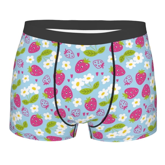 KLL Strawberry And Flowers Men's Cotton Boxer Briefs Underwear-XX-Large