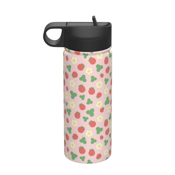 KLL Strawberry And Flowers Pattern 18OZ Water Bottle With Straw,Stainless Steel Sports Water Cup Flask Sports Water Cup Flask Wide Mouth Travel Thermal Mug
