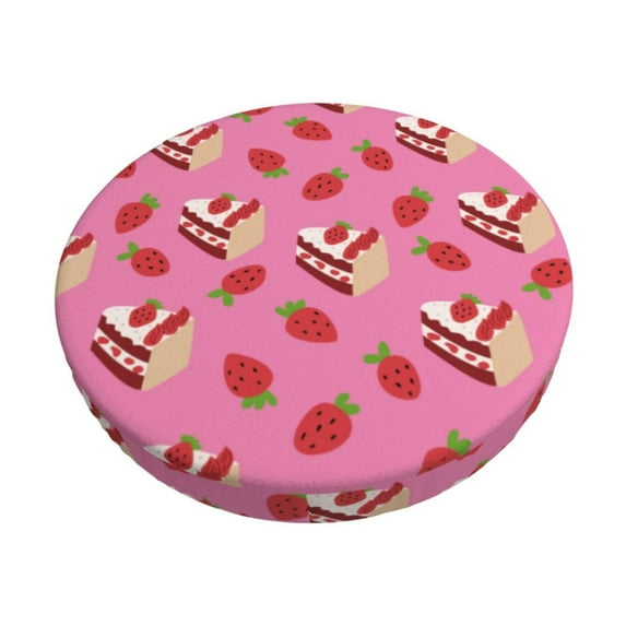 KLL Strawberry Cake Round Bar Chair Cushion Cover 13 inch ,Bar Stool Protector with Elastic, Soft Washable