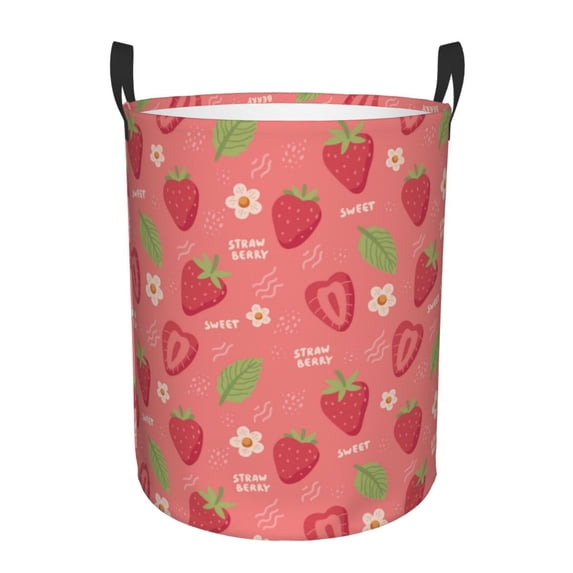KLL Strawberry Floral Waterproof Foldable Laundry Hamper Bucket with Handles for Storage Bin,Kids Room,Home Organizer (Medium )