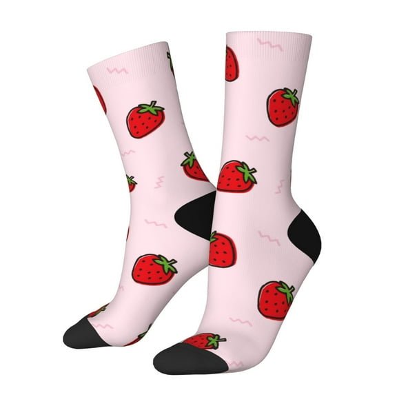 KLL Strawberry Print Cool Socks Men's Women's Crew Socks Funny Crazy Novelty Stockings