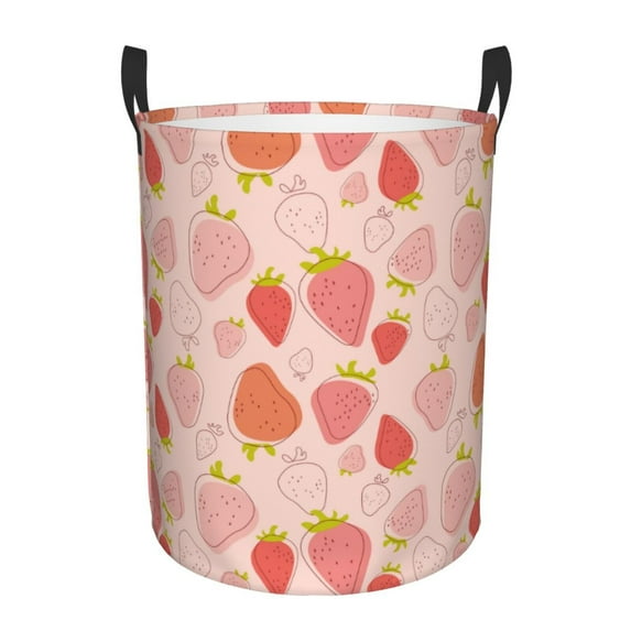 KLL Strawberry Waterproof Foldable Laundry Hamper Bucket with Handles for Storage Bin,Kids Room,Home Organizer (Small )