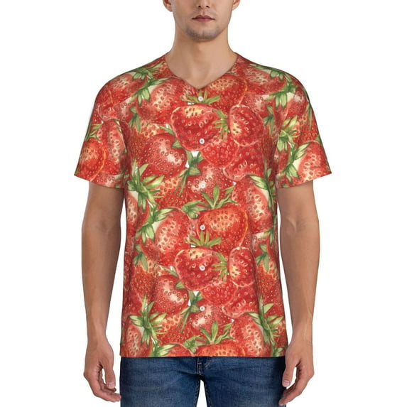 KLL Strawberry for Men's Baseball Shirts,Short Sleeve Casual Shirts Button Down Shirt for Men Beach Summer Wedding Shirt-4X-Large