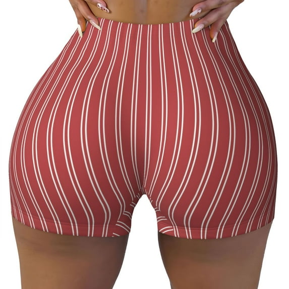KLL Stripes Red White Pattern Workout Shorts for Women Scrunch Short Gym Yoga Running Sport Active Exercise Fitness Shorts