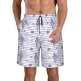 thumbnail image 1 of KLL Stripes and Sprigs of Lavender Men's Casual Summer Beach Shorts Hawaiian Shorts with Pockets-Large, 1 of 5