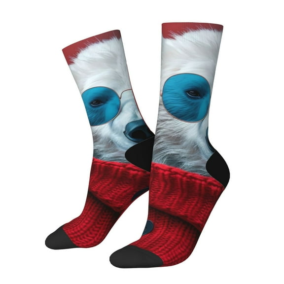 KLL Stylish Polar Bear Sunglasses Print Cool Socks Men's Women's Crew Socks Funny Crazy Novelty Stockings