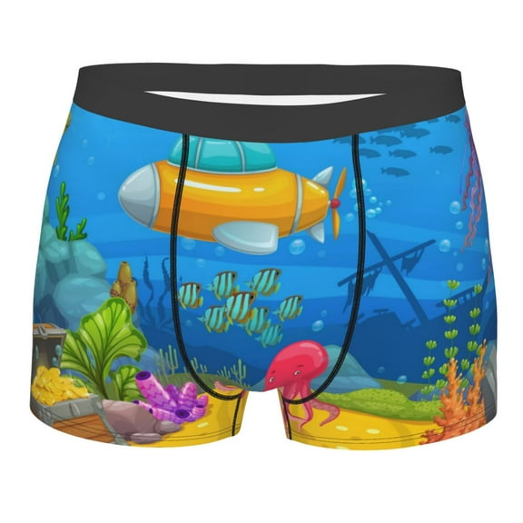 KLL Submarine And Landscape Men's Cotton Boxer Briefs Underwear-Small
