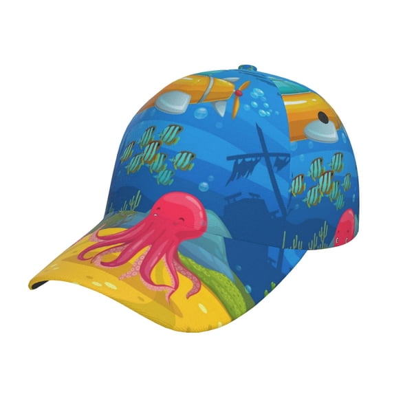 KLL Submarine And Landscape Pattern Baseball Caps for Outdoor Sports,Golf Dad Hat Fashion Casual Outdoor Caps Adjustable Fit Men Women